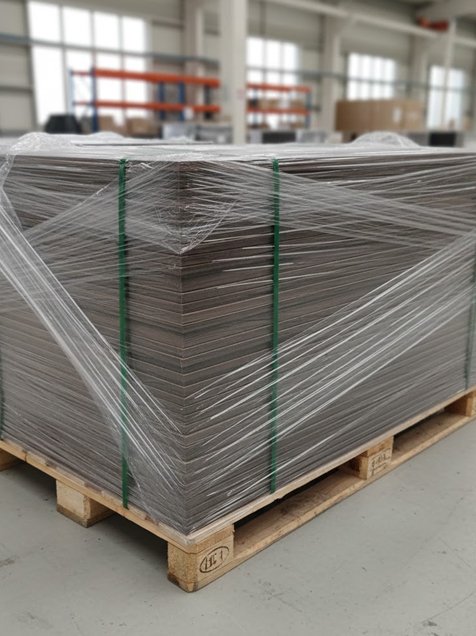 Entrega de lote de productos de diseño industrial, con cajas y prototipos listos para envío, mostrando gestión de la entrega junto con el cliente