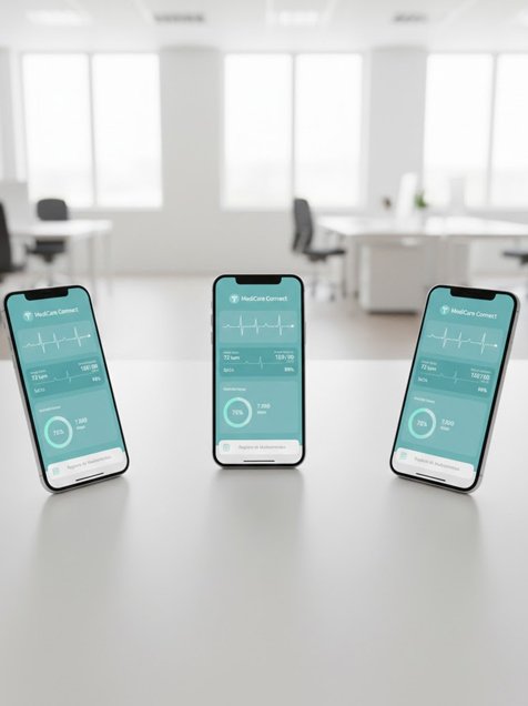 Primer plano de un smartphone mostrando el prototipo navegable de la app médica con alertas de salud en tiempo real.